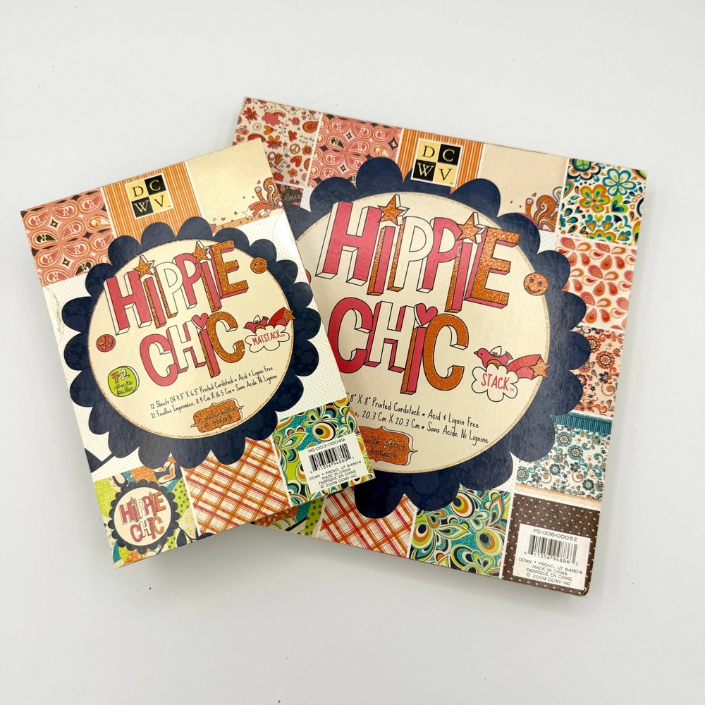 DCWV Hippie Chic Cardstock Stack & Matstack Bundle Retro Boho Glitter Paper Lot